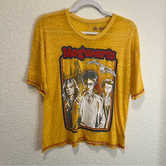 Wizarding World of Harry Potter Hogwarts Yellow Burnout Graphic Tee Women Size M - Picture 8 of 8